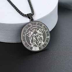 Близнецы 201 ожерелья из нержавеющей стали с цепочкой из сплава, чёрные, плоский круглый узор созвездия, Близнецы, 23.62 дюйм (60 см)