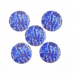 Royal Blue Acrylic Cabochons, for Hair Pins, Hair & Earrings Accessories, Flat Round with Flower Pattern, Royal Blue, 34.5x2.5mm