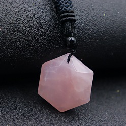 Rose Quartz Natural Rose Quartz Pendant Necklaces, Hexagon, 20.08~31.50 inch(51~80cm)