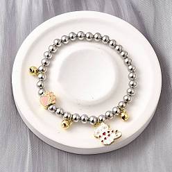 Платиновый & Золотой Латунные эмалевые круглые бусины браслеты с подвесками для женщин, без кадмия и без свинца, стойки покрытие, долговечный, платиной и золотом, внутренний диаметр: 2-1/4 дюйм (5.6 см), Кулон : 17x14 мм