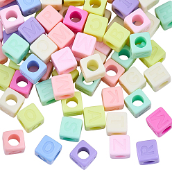 (52) Непрозрачная лаванда 100шт непрозрачные акриловые европейские бусины, бусины с большим отверстием, куб с письмом, разноцветные, 12x12x12 мм, отверстие : 7 мм