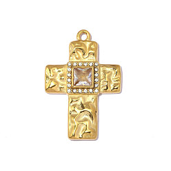 Настоящее золото 18K 304 подвески из нержавеющей стали, крест с квадратными подвесками, зеркальная полировка, ионное покрытие (ip), с четким кубического циркония, реальный 18 k позолоченный, 45x31 мм, отверстие : 2.6 мм