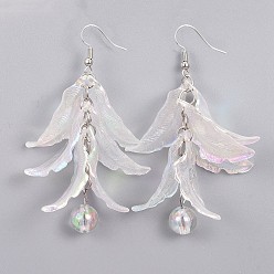 Clear AB Eco-Friendly Transparent Acrylic Dangle Earrings, with Brass Earring Hooks, Clear AB, 74x39x10mm, Pin: 0.6mm