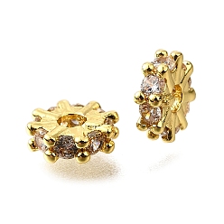 Золотой Плоский круглый латунь микро проложить кубический цирконий spacer бисер, стойки покрытие, долговечный, золотые, 7x2.5 мм, отверстие : 2 мм