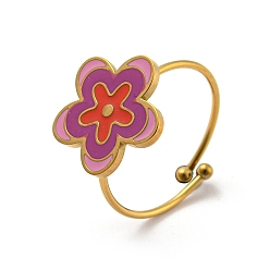 Цветок Регулируемые 304 кольца из нержавеющей стали, с эмалью для женщин, цветок, внутренний диаметр: 18 мм
