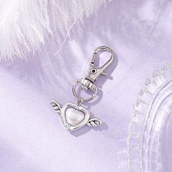 Белый Подвеска в форме сердца из искусственного акрилового жемчуга с крыльями из сплава, Сплав с застежками когтя омара, античное серебро, белые, 45 мм, подвески: 18x27.5x5 мм
