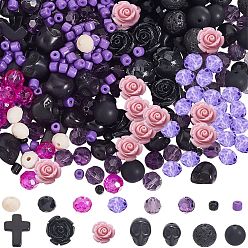 (52) Непрозрачная лаванда Наборы для самостоятельного изготовления эластичных браслетов в готическом стиле, включая окрашенную синтетическую бирюзу, черные камни и коралловые бусины, бусины из натуральной лавы, Стеклянные бусины, Эластичная кристальная нить, разноцветные, 8~10 мм, отверстие : 0.8~1.5 мм