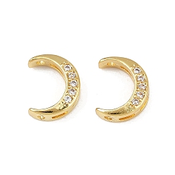 Настоящее золото 18K Латунные прозрачные бусины из кубического циркония, луна, реальный 18 k позолоченный, 10.5x8.5x3.5 мм, отверстия : 1 mm и 2x1 мм