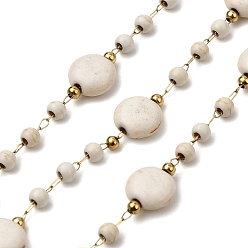 Настоящее золото 18K Ручная работа 304 плоские круглые звенья из нержавеющей стали с синтетическим бирюзовым оттенком, пайки, с 316 цепями и катушкой из нержавеющей стали, ионное покрытие (ip), реальный 18 k позолоченный, бисер: 7.5x8x4 мм & 3 мм