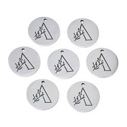 Letter A Anlaufgeschützt 304 Charms aus Edelstahl, Laserschnitt, gestalteter Buchstabe eingraviert, Flachrund, Edelstahl Farbe, letter.a, 14x1 mm, Bohrung: 1.2 mm