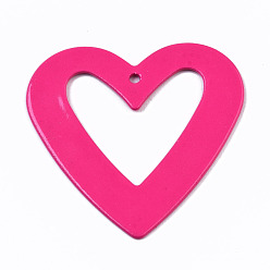 Deep Pink Spray Painted Iron Pendants, Heart, Deep Pink, 37.5x38x1.5mm, Hole: 1.8mm