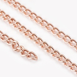 Rose Gold Iron Twisted Chains, Unwelded, with Spool, Rose Gold, 4x3x0.8mm, about 328.08 Feet(100m)/roll