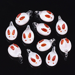 Оранжево-Красный Подвески лэмпворк ручной работы, кролик, оранжево-красный, 20~22.5x11~12.5x7.5~9 мм, отверстие : 1.5~3 мм