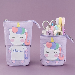 Unicorn Canvas Shrinkable Pencil Case Zipper Pouches, Multi-Purpose Pen Holder, for Office & School Supplies, Rectangle, Unicorn, 100~170x120x52mm