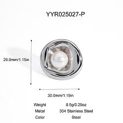 Нержавеющая Сталь Цвет Круглые 304 манжеты из нержавеющей стали для женщин, с имитацией жемчуга, цвет нержавеющей стали, 29x30 мм