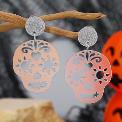 Pink Акриловые серьги-гвоздики с готическим черепом на Хэллоуин, розовые