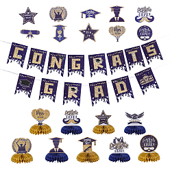 Blue 3Bags 3 Styles Graduation Season Paper Hanging Banners for Party Decorations, with Jute Rope, Blue, 32.5~63x55~75x0.3mm