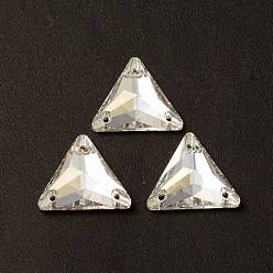 Cristal Forme de triangle coudre sur strass, k 5 strass de verre, lien multi-brin, dos plat plaqué, couture artisanat décoration, cristal, 16x18x5mm, Trou: 1mm