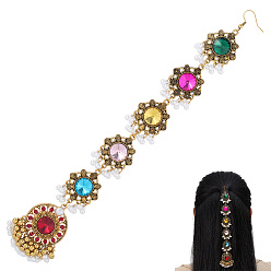 Разноцветный Аксессуары для волос из сплава, стекла и АБС-пластика в стиле ретро-цветок, античное золото , красочный, 225x41x14 мм