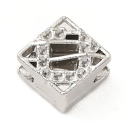 Platine Alliage paramètres perle strass européens, losange, nickel, platine, propres à strass: 1mm, 12.5x13x9mm, Trou: 5mm, environ200 pcs / 1000 g