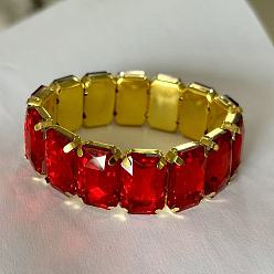 Красный Браслеты из латунных стеклянных бусин для женщин, прямоугольные, красные, внутренний диаметр: 2-1/4 дюйм (5.6 см)