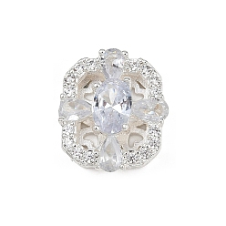 Серебро Полая стойка покрытие латунь прозрачные кубические циркониевые бусины, долговечный, прямоугольные, серебряные, 15.5x13x7.5 мм, отверстия : 1.4 mm и 1.8 мм