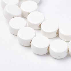 Белый Фарфоровые бусины ручной работы, яркие глазированный фарфор, плоско-круглые, белые, 8~9x5 мм, отверстие : 2 мм, о 40шт / цепи, 12.56 дюйм (31.9 см)