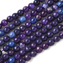 Индиго Природный агат бисер нитей, окрашенная и подогревом, круглые, граненые, индиговые, 6 мм, отверстие : 1 мм, около 62 шт / нитка, 14.37~14.76 дюйм (36.5~37.5 см)