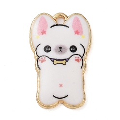 Белый Стойки обшивки сплава эмали подвески, золотые, собачий шарм, белые, 25x16x2 мм, отверстие : 2 мм