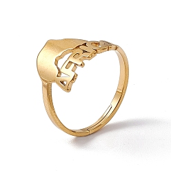 Chapado en Oro Real 18K Chapado en iones (ip) 201 anillo ajustable de acero inoxidable con mapa de África para mujer, real 18 k chapado en oro, tamaño de EE. UU. 6 1/2 (16.9 mm)