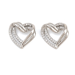 Platinum Brass Micro Pave Clear Cubic Zirconia Pendants, Heart Charms, Platinum, 15x15.5x5mm, Hole: 5.5x9.5mm