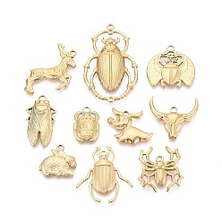 Настоящее золото 18K 304 подвески из нержавеющей стали, насекомое, ионное покрытие (ip), реальный 18 k позолоченный, 18~48x13~29x2.5~4 мм, отверстие : 2~2.5 мм