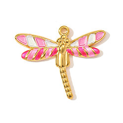 Pink 304 нержавеющей стальной эмали подвески, стрекоза прелести, ионное покрытие (ip), реальный 18 k позолоченный, розовые, 31x25 мм