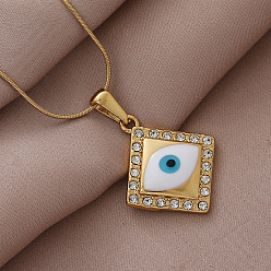 Золотой Модный мультяшный кулон в виде ромба с эмалью и изображением сглаза из нержавеющей стали для женщин., золотые, 304 дюйм (15.75 см)