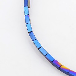 Blue Plated Electroplate Non-magnetic Synthetic Hematite Cuboid Beads Strands, Blue Plated, 3x1x1mm, Hole: 0.5mm, about 135pcs/strand, 17.7 inch