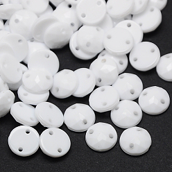 Белый Шить на горный хрусталь, Тайвань акриловые горный хрусталь, два отверстия, аксессуары для одежды, граненые, полукруглые / купольные, белые, 12x4 мм, отверстие: 1 мм