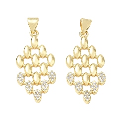 Real 18K Gold Plated Brass Micro Pave Clear Cubic Zirconia Pendants, Rhombus Charms, Lead Free & Cadmium Free, Long-Lasting Plated, Rack Plating, Real 18K Gold Plated, 28x14x2mm, Hole: 5x3.5mm