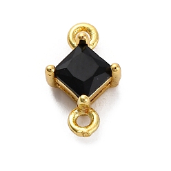 Черный Подвески-коннекторы из латуни с кубическим цирконием в форме ромба, стойки покрытие, реальный 18 k позолоченный, долговечный, без свинца и без кадмия, чёрные, 10.5x7x4 мм, отверстие : 1.2 мм