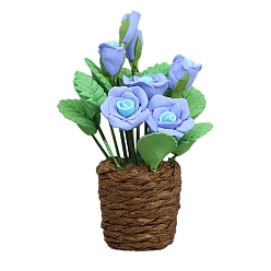 Васильковый Миниатюрные украшения из смоляной розы в горшке, аксессуары для домашнего кукольного домика с микро-ландшафтом, притворяясь опорными украшениями, васильковый, 19x49 мм