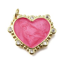 Фламинго Латунные микропроволочные кубические циркониевые подвески из эмали, сердце, с целью перехода в кольце, без свинца и без кадмия, реальный 18 k позолоченный, стойки покрытие, прочное покрытие, фламинго, 20.5x24x2.5 мм, отверстие : 3 мм