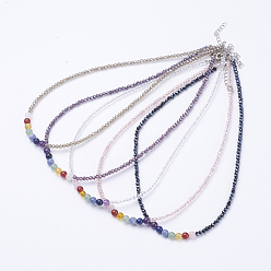 Gemischte Farbe Yoga Chakra Schmuck, facettiertes Glas & Edelstein Perlen Halsketten, mit Messing Karabinerverschlüsse, Gemischte Farbe, 18.5 Zoll (47 cm)