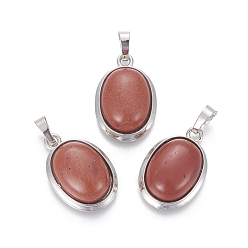 Красный Камень Природные красной яшмы подвески, с латунной фурнитурой , овальные, платина, 25~26x17~17.5x8~9 мм, отверстие : 8x5 мм