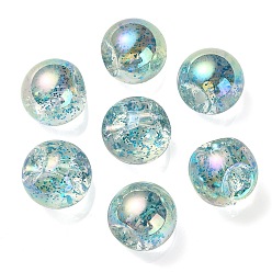 Light Sea Green UV Plating Rainbow Iridescent Acrylic Beads, with Glitter Powder, Round, Light Sea Green, 18.5x19x19mm, Hole: 4mm