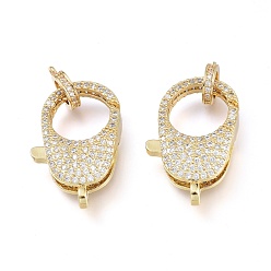 Настоящее золото 18K Латунная застежка-клешня с микропейвом из прозрачного кубического циркония, с поручнями/трубчатыми поручнями, долговечный, реальный 18 k позолоченный, 27x17.5x6 мм, отверстие : 2.5 мм