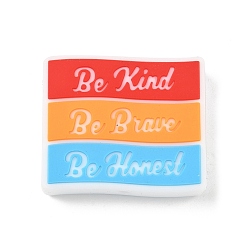 Rectangle Словесные силиконовые фокусные бусины, красочный, прямоугольные, 26x30x7 мм, отверстие : 2 мм