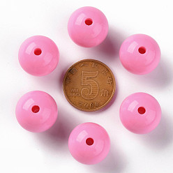 Hot Pink Opaque Acrylic Beads, Round, Hot Pink, 16x15mm, Hole: 2.8mm, about 220pcs/500g