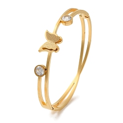 Золотой Бабочка вакуумное покрытие 304 нержавеющая сталь стразы браслеты-торсионы для женщин, золотые, внутренний диаметр: 1-7/8x2-3/8 дюйм (4.9x5.9 см)