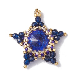 Темно-Синий Подвески из стекла и бисера, плетеные, звезда, темно-синий, 30x28~30x6.5 мм, отверстие : 1.8 мм