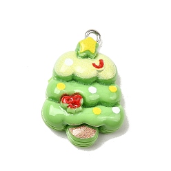 Рождественская елка Рождественские подвески из непрозрачной смолы, с железной платиной петлей, рождественская елка, 28x19x8 мм, отверстие : 2 мм