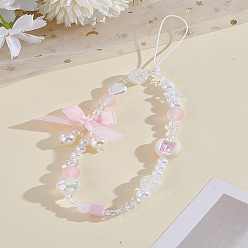 Pink 1Pc Heart & Bowknot Plastic Mobile Straps for Women, Phone Decorations Charm, Pink, 180mm